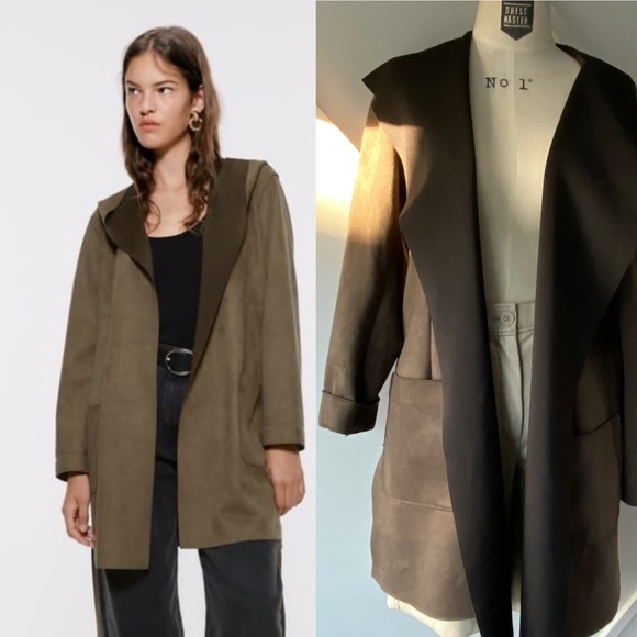 Zara Jackets & Blazers - Zara Deep Brown Faux Suede Hooded Coat - Small